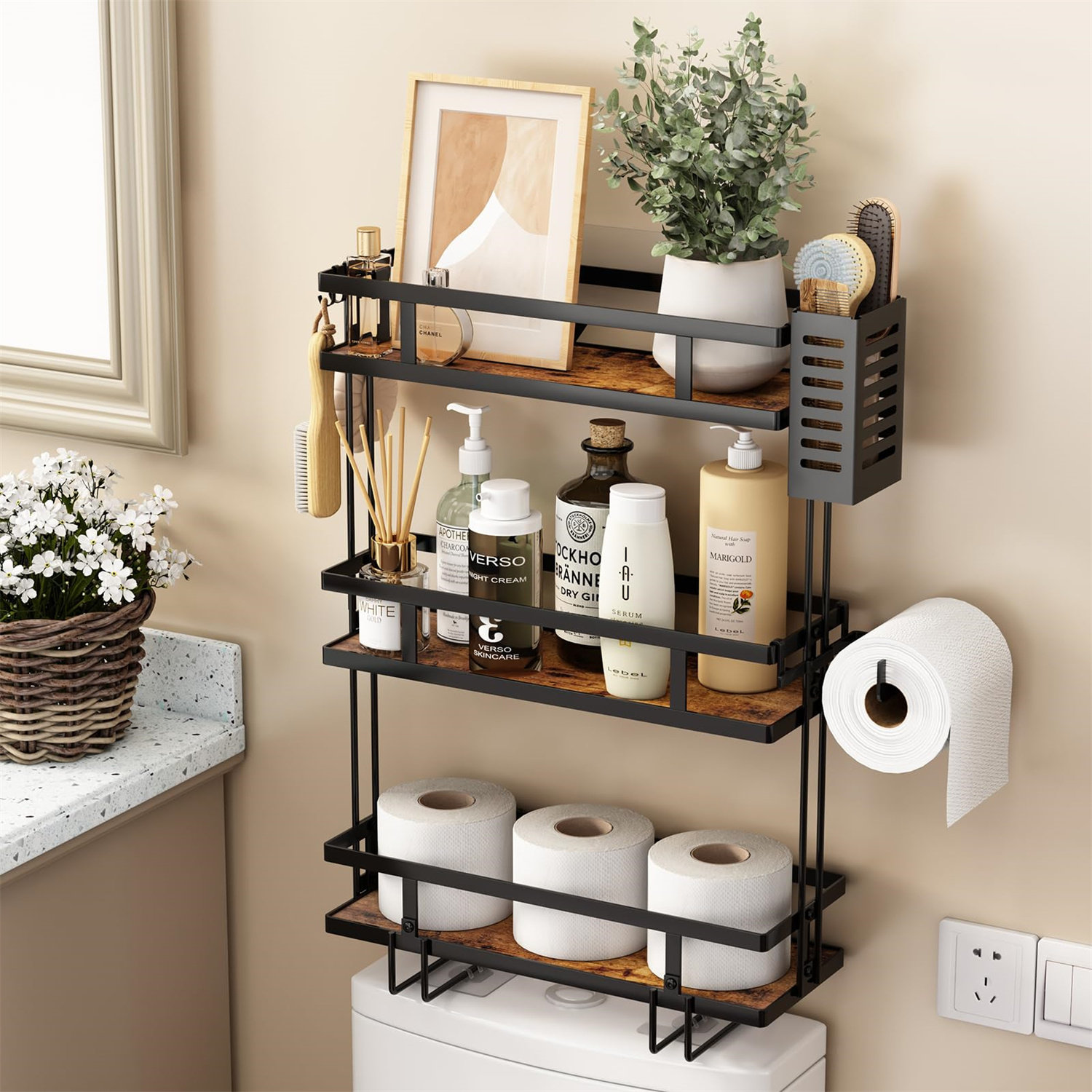 17 Stories Odesa Metal Floor Mounted Bathroom Shelves | Wayfair