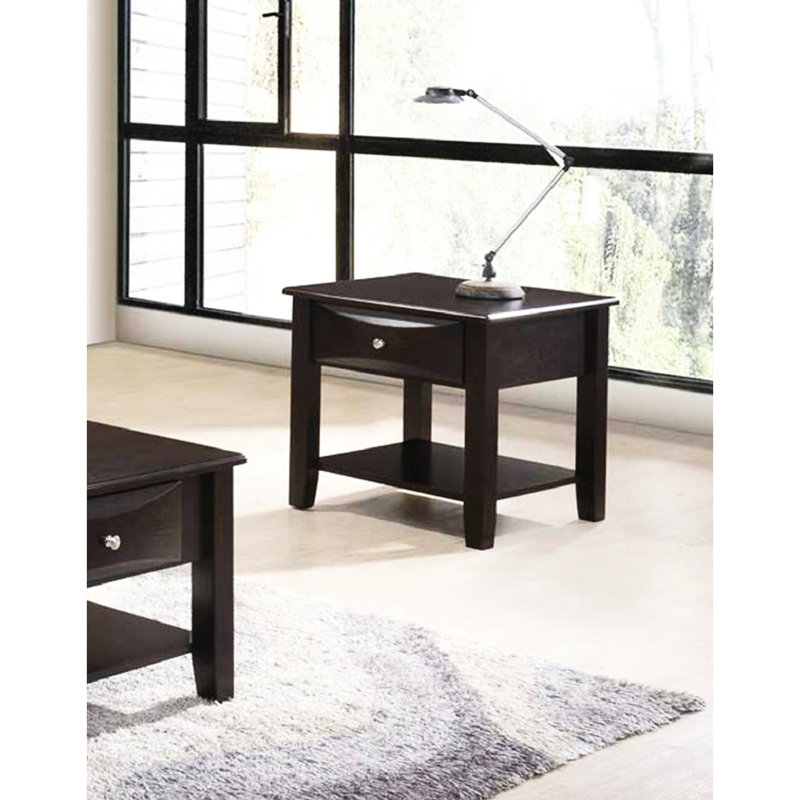 Table de bout rectangulaire brune avec tiroir et tablette à des fins décoratives dans Revolution Home Decor