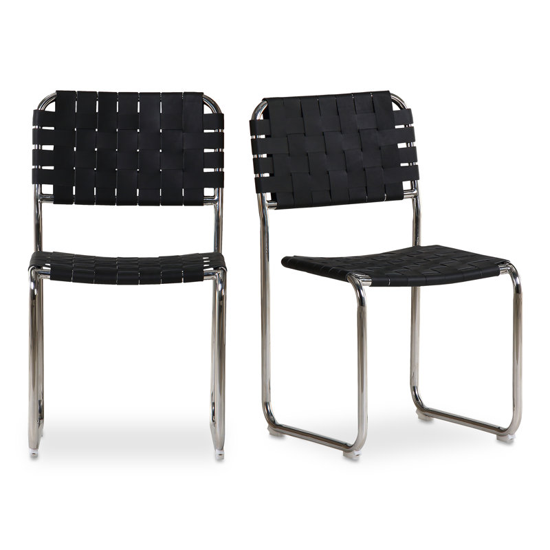 Chaise en porte-à-faux Bailee, Cuir de grain supérieur noir, Argent