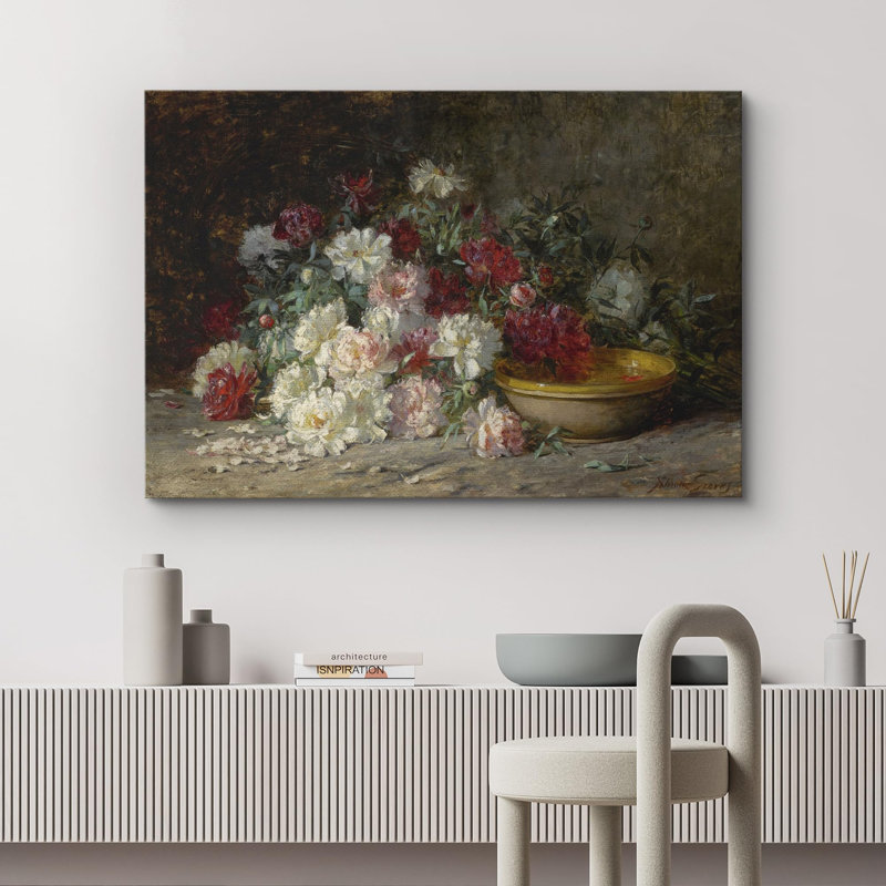 Rose, marguerite, blanc, fleurs, illustrations, décor floral rustique, botanique, Toile tendue, H 12 po x l 18 po