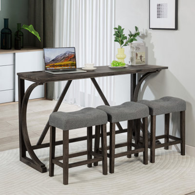 4-Piece Bar Table Set with Power Outlet, Dining Bar Table and Chairs Set,Bar Table Set with 3 Padded Stools for Living Room, Dining Room