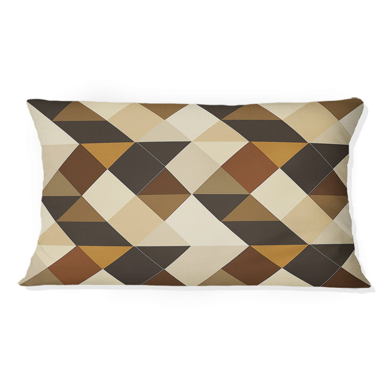 Coussin lombaire brun à motif triangulaire beige I