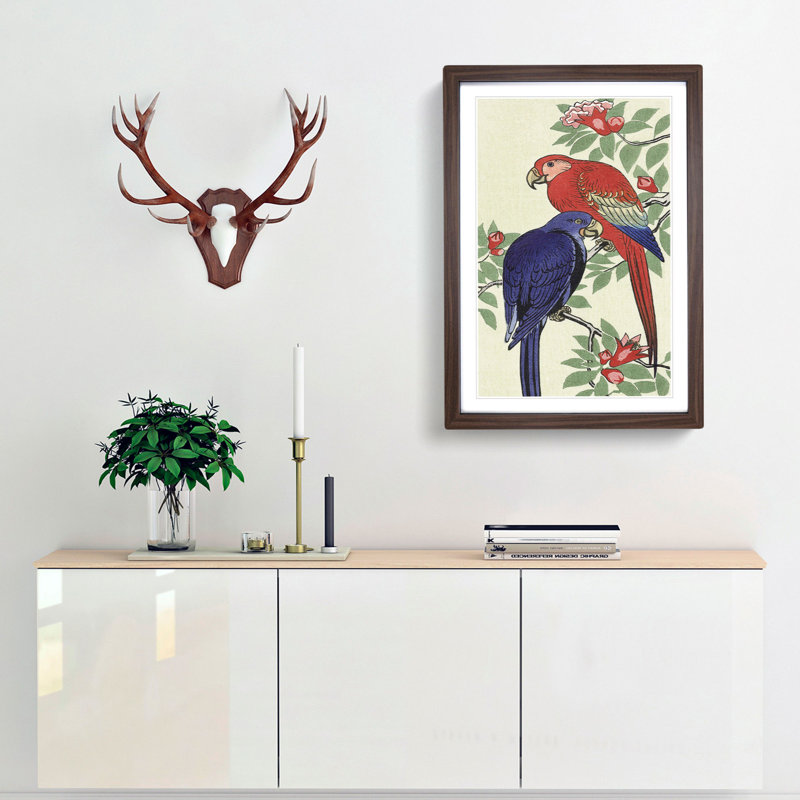 Parrots by Ohara Koson - Framed Print, 48cm H x 36cm W x 2cm D, Walnut Framed