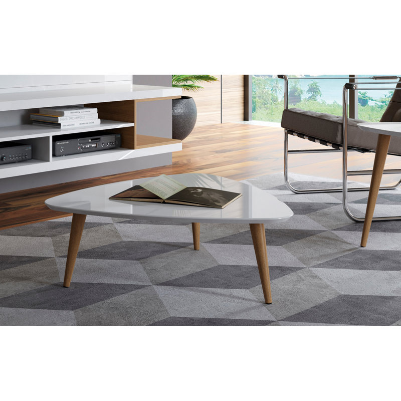 Utopia 34" Contemporary Modern Triangle Coffee Table in White, White Gloss