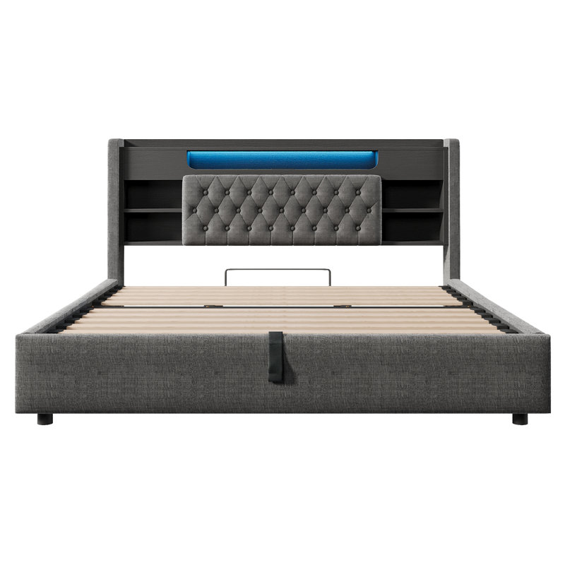 Upholstered Linen Ottoman Bed, Super King (6'), Grey
