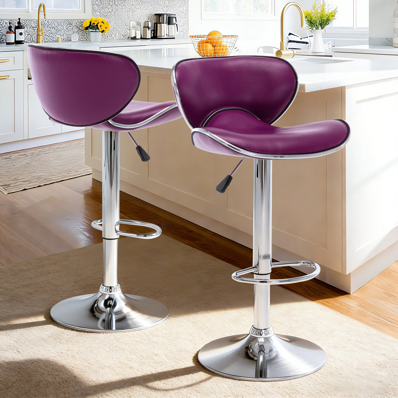Swivel Upholstered Adjustable Counter stools Set of 2, Modern PU Leather Counter Height Bar Stools with Back and Footrest