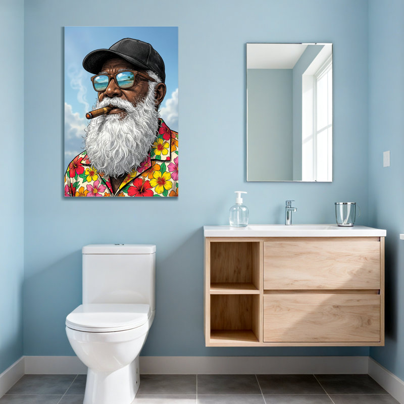 Chemise florale colorée tendance avec barbe blanche et cigare, H 12 po x l 18 po