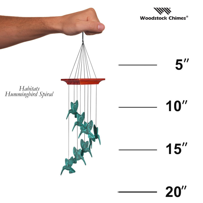 Verdigris Cast Metal Hummingbird Wind Chime with Wooden Top