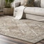 Tapis traditionnel carreauté gris / beige tissé à la machine Daye-423637284