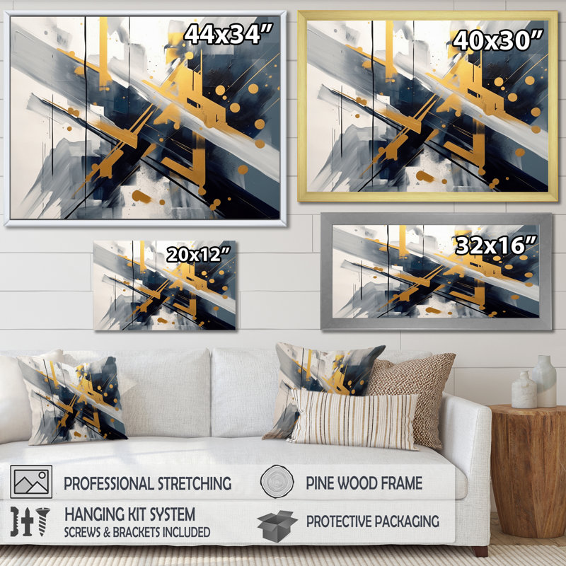 Noir et doré profondeur I sur impression sur toile, Encadrement doré, H 12 po x l 20 po x P 1 po