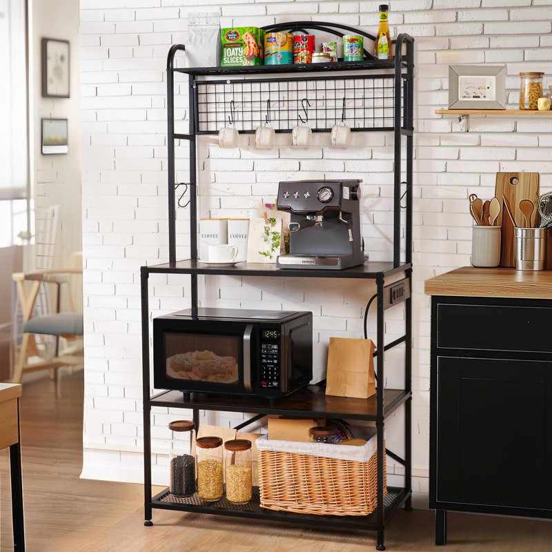 Station de café, support de boulanger de 33 pouces avec prise de courant, tablettes de cuisine à 5 niveaux