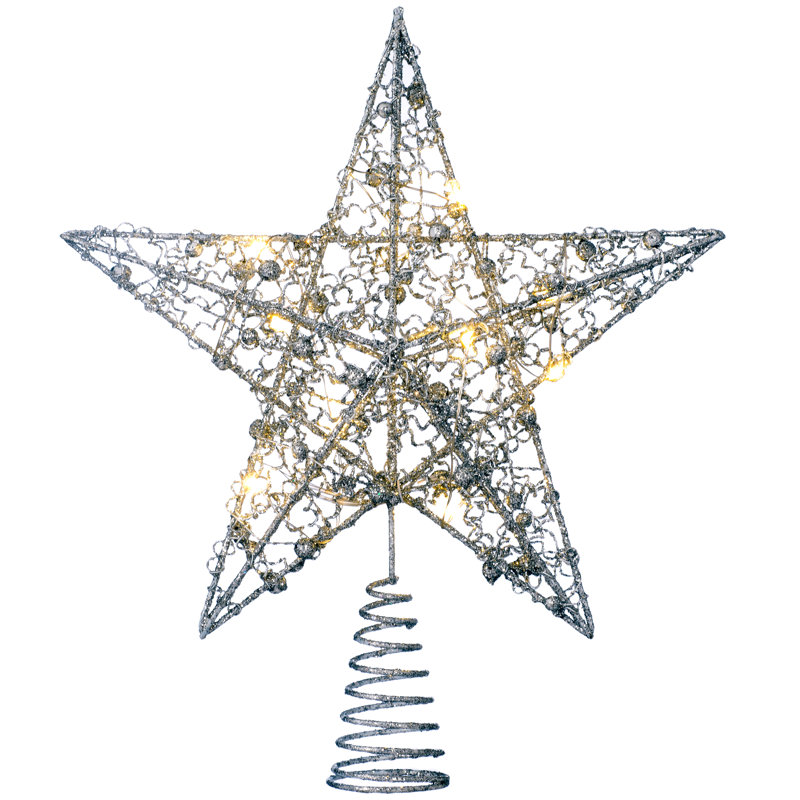 31cm Metal Astrology & Stars Lighted Tree Topper, Silver