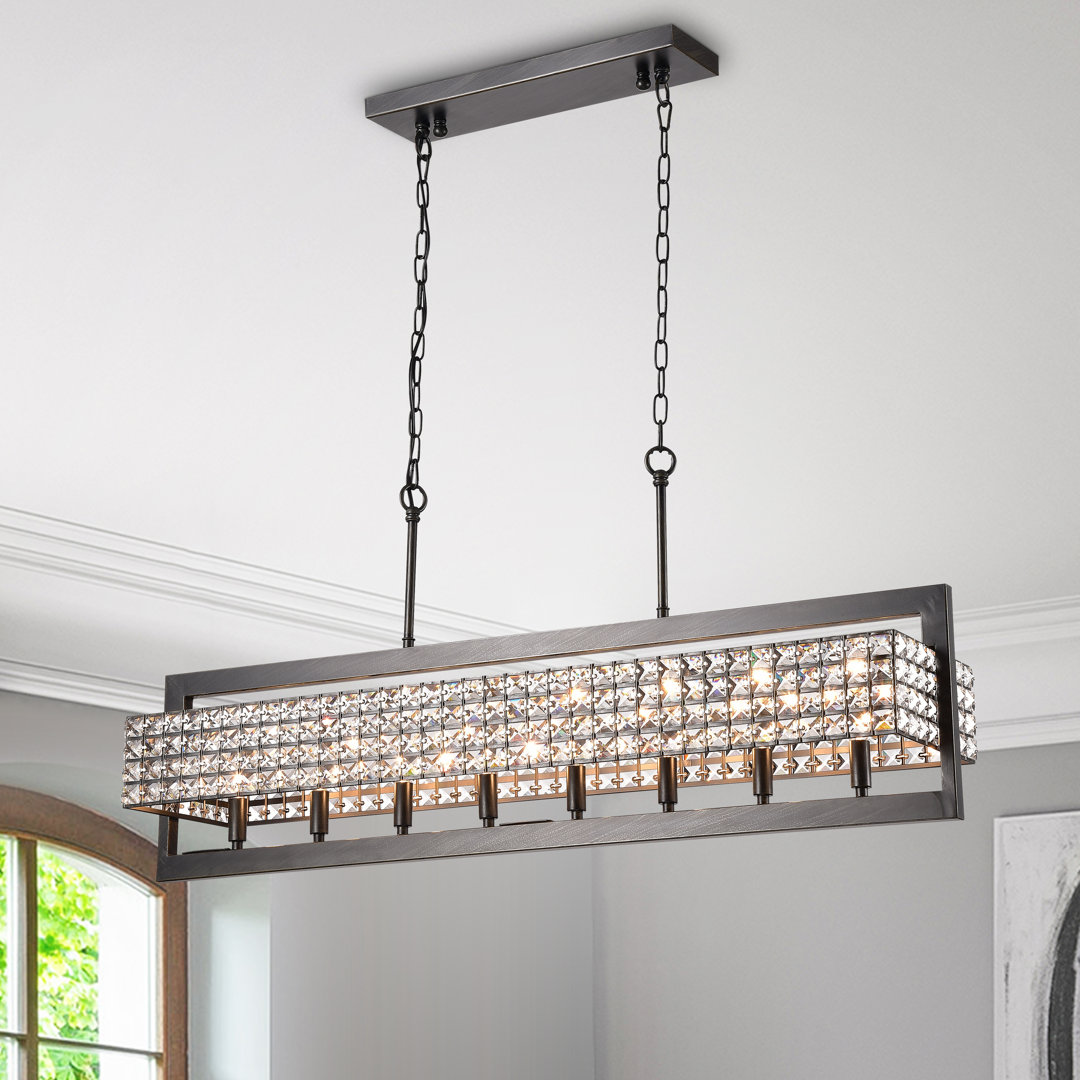 Basira Rectangular Beaded 8-light Chandelier For Dining/living Room, Kitchen Island Greenville Signature 