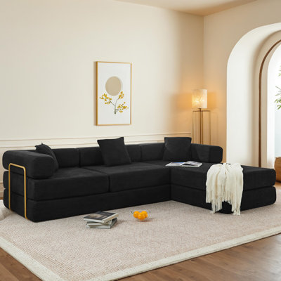 Modular Corduroy Reversible Sectional Sofa - 5-in-1 Convertible Sleeper, No-Assembly Grand King Bed by Mercer41