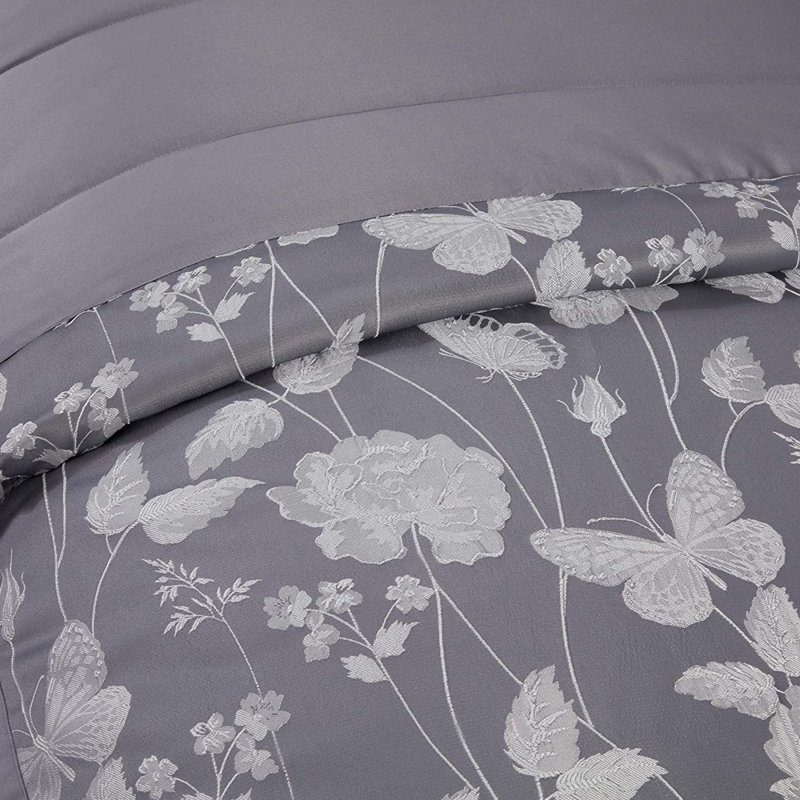 Esmond Polyester Floral Bedspread with Pillow Shams, Silver