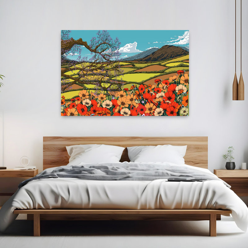 Art contemporain contemporain abstrait coloré coquelicot, H 40 po x l 60 po