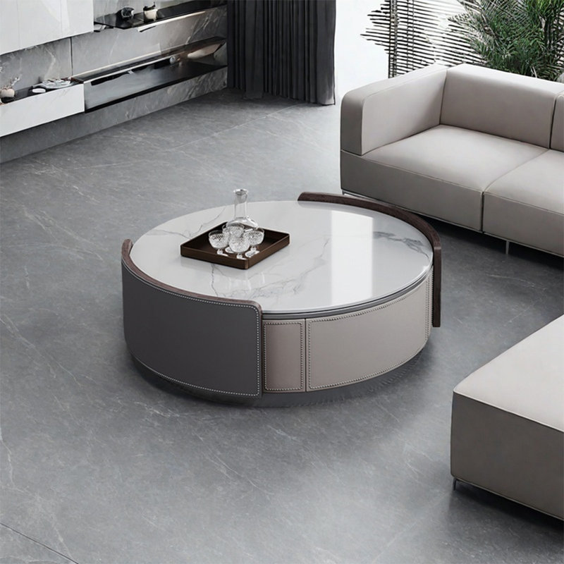 Round rock plate coffee table, 11.8" H x 31.5" L x 31.5" W