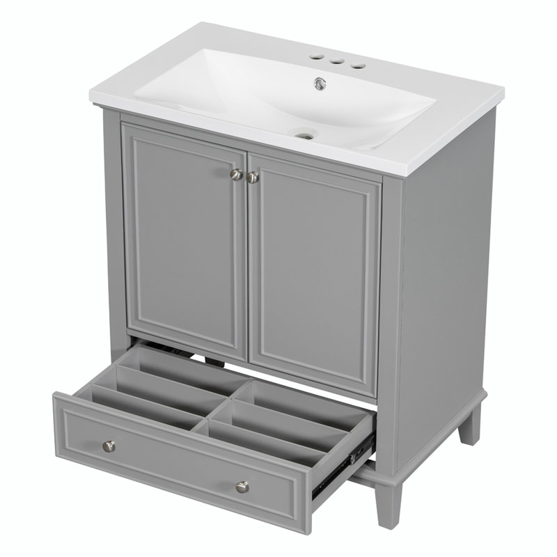 Ensemble de meuble-lavabo simple 30 po avec plateau en céramique Quella, Gris