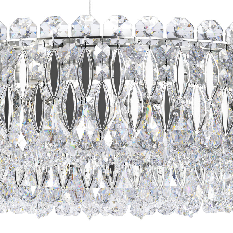 Sarella 12 - Light Dimmable Drum Chandelier, Swarovski, Stainless Steel