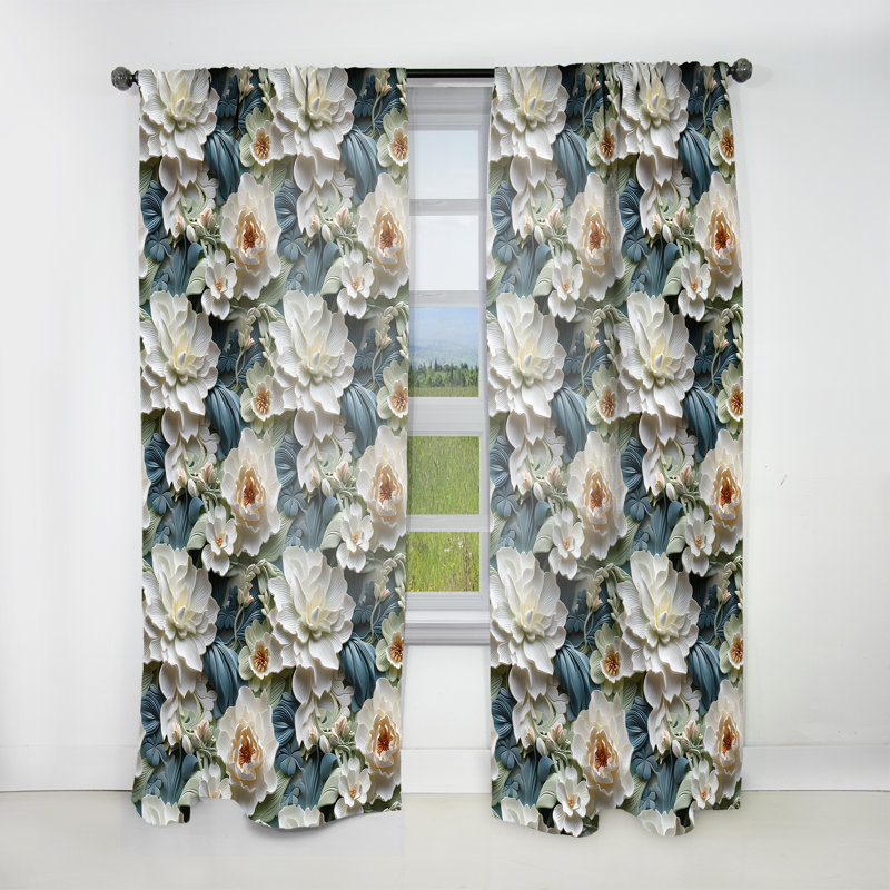 Petal Symphony Blue Damask Harmony II - Rideau damassé - Rideau damas obscurcissant - 1 panneaux, L 52 po x L 120 po
