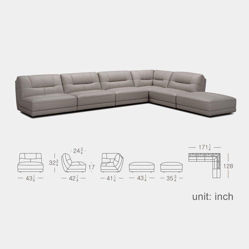 Canapé modulaire en cuir 6 pièces Pecina