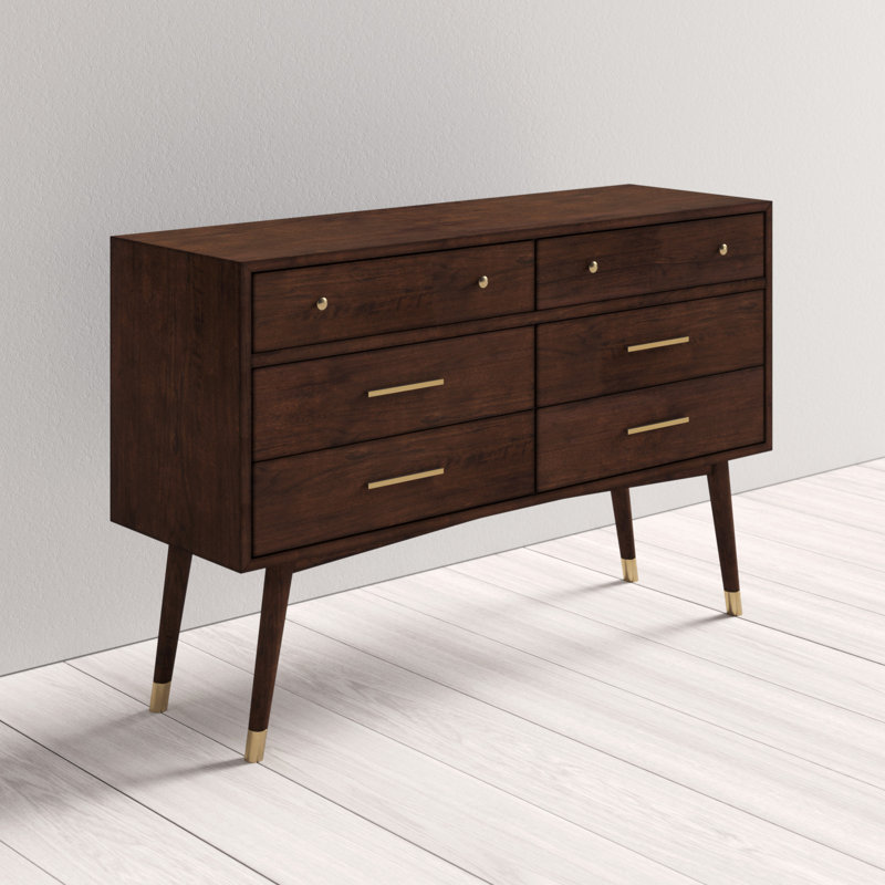 Commode double 6 tiroirs Samuel, Noyer / Laiton