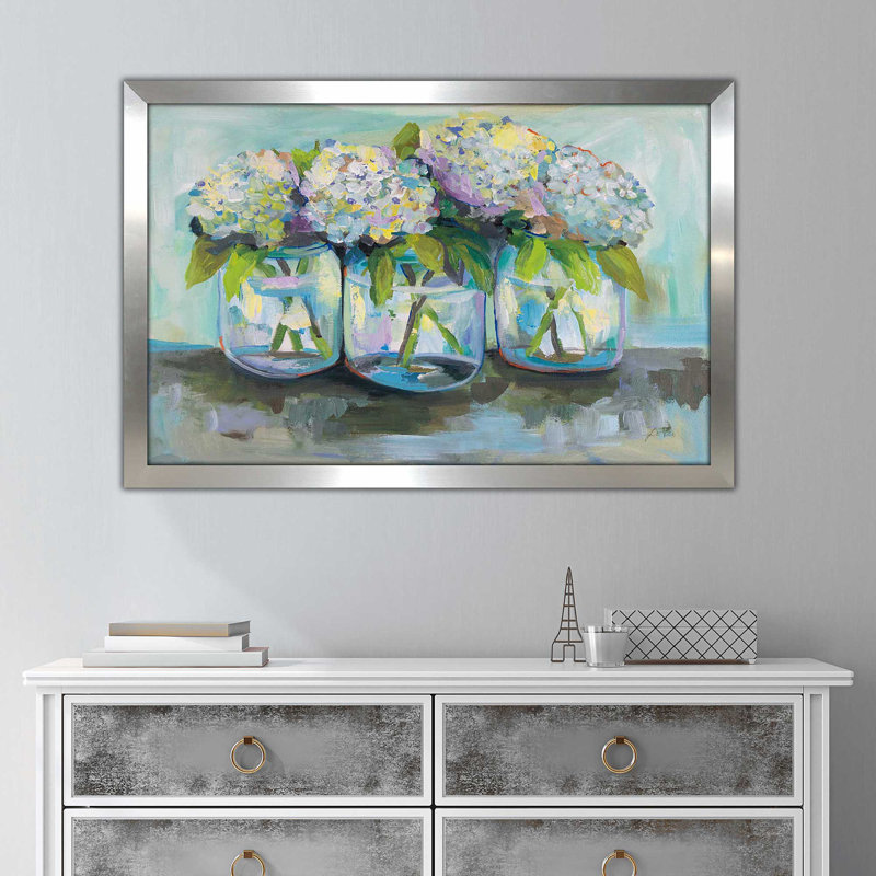 In A Row - Painting, Silver Framed, 33.5" H x 49.5" W x 1" D