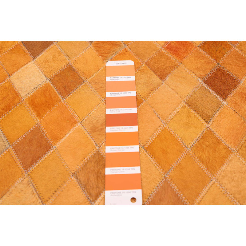 Cowhide Patchwork Orange Rug 6'6" x 6'6"
