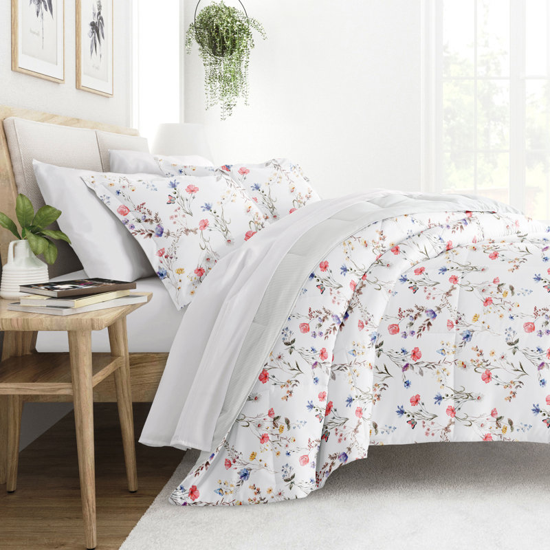 King Pink Floral Down Alternative Reversible Comforter Set