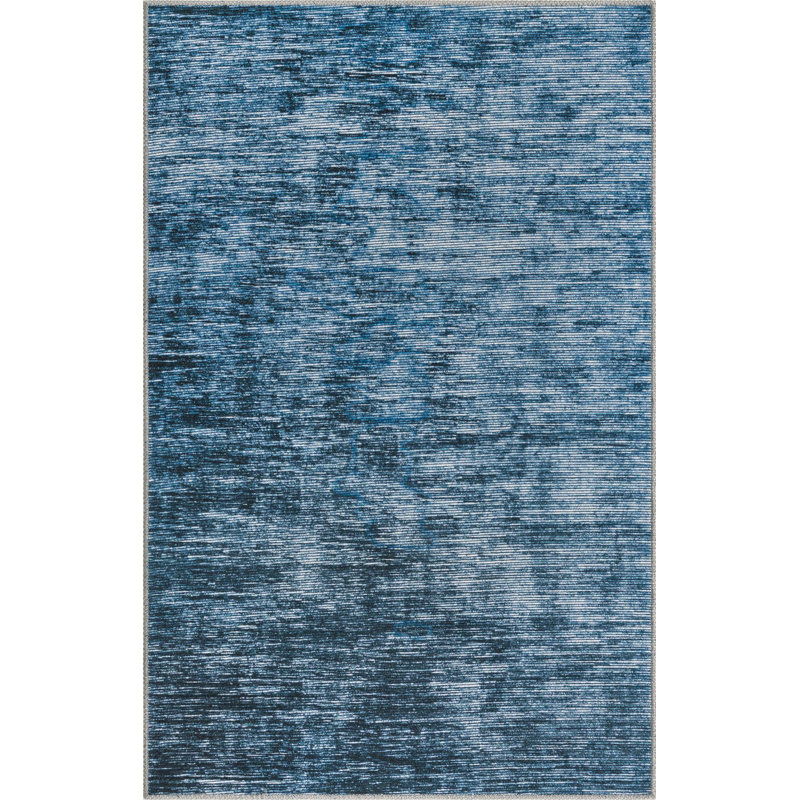 Tapis contemporain de couleur bleue Ikhasa, Rectangle 3 pi 6 po x 5 pi 6 po