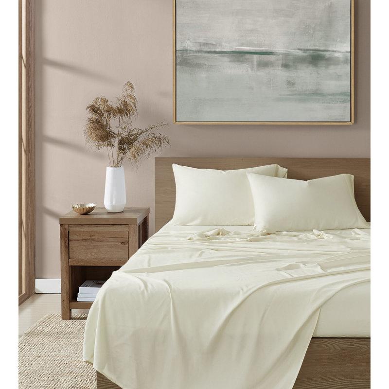 Ensemble de draps 300 fils Brooklyn, Ensemble de draps pour grand lit avec 2 taies d'or, Ivoire