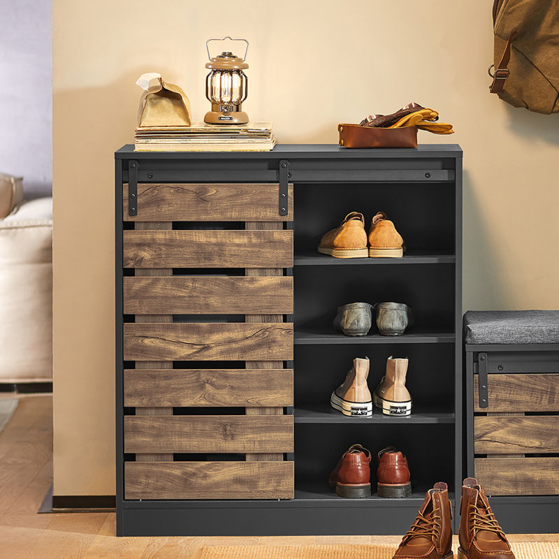 12 Pair Shoe Storage Cabinet, Grey/Brown