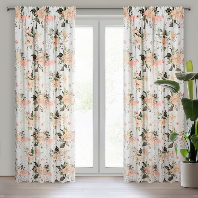 Rose Room Darkening Curtain Single Panel, White