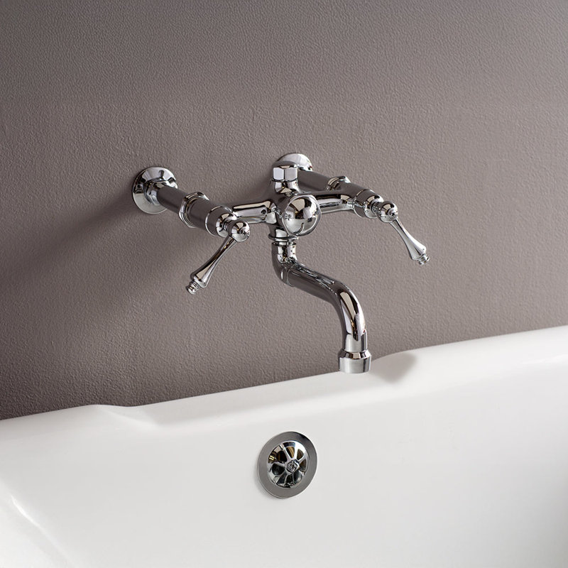 Traditional Wall Mount Tub Faucet with Lever Handles, Polished Nickel