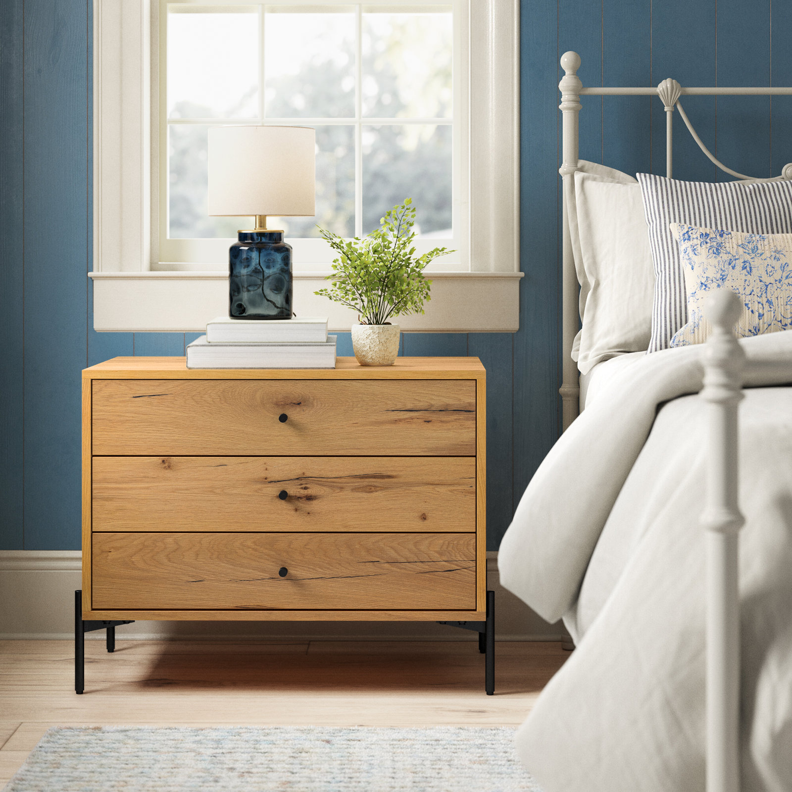 Aceton Oak Nightstand, Light Oak Resin