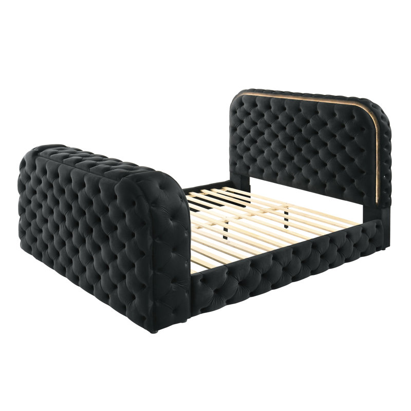 Kana Upholstered Bed with LED in Black, King
