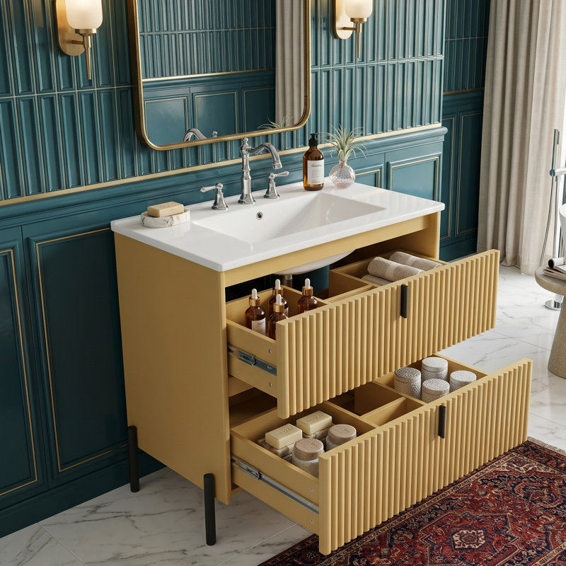 Meuble-lavabo 30 po avec lavabo en céramique, Naturel