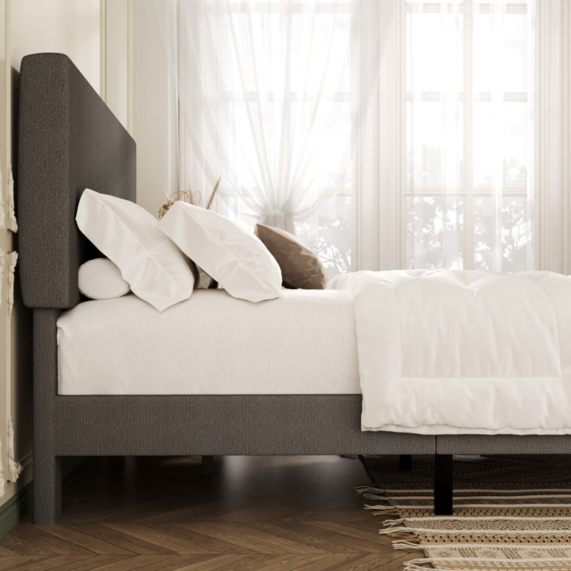 Structure de lit tapissier moderne avec tête de lit ajustable, tissu bouclé texturé, Gris, Lit double