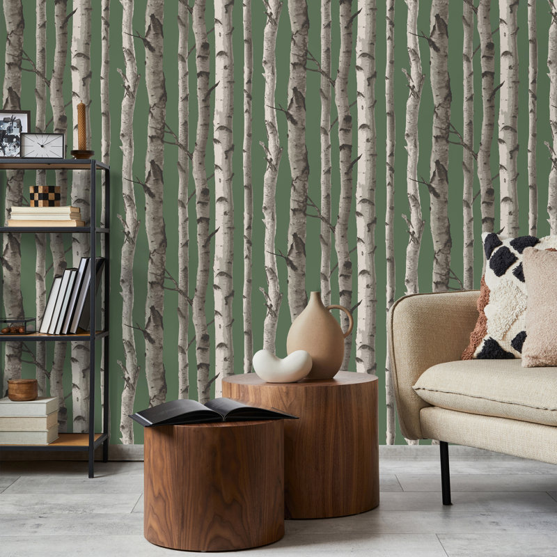 Birch Trees Wallpaper, Green