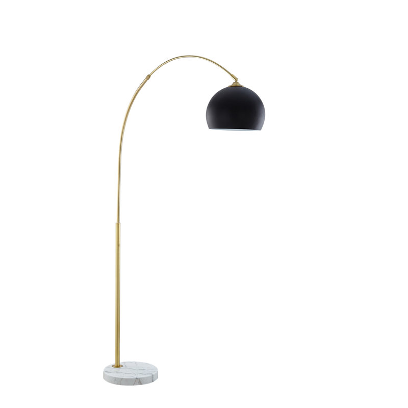 Lampe sur pied arquée 80 po Poyen, Noir, Pierre de marbre / or