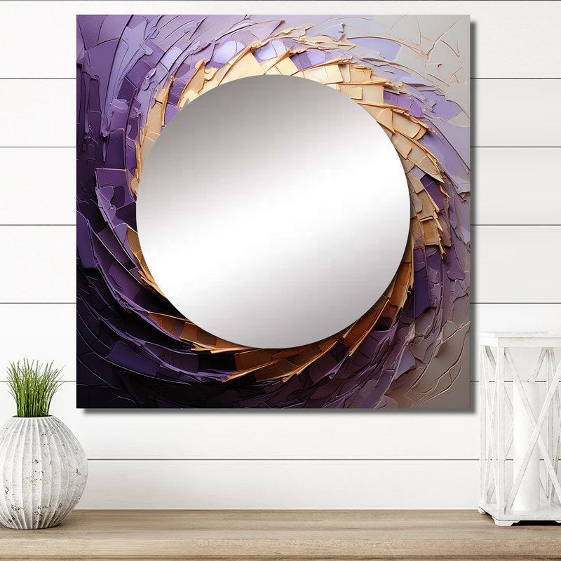Beige mauve minimaliste spirales poteries I - miroir mural abstrait spirales carrées pour chambre à coucher, 36 po x 36 po