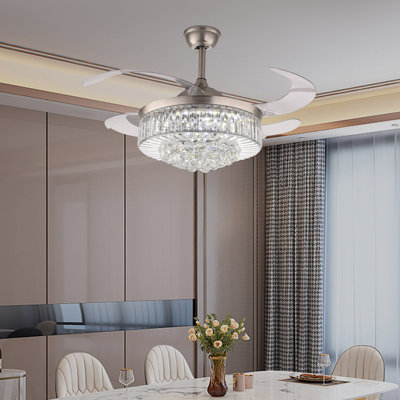  36Inch Crystal Retractable Ceiling Fan LED Light With Remote Control