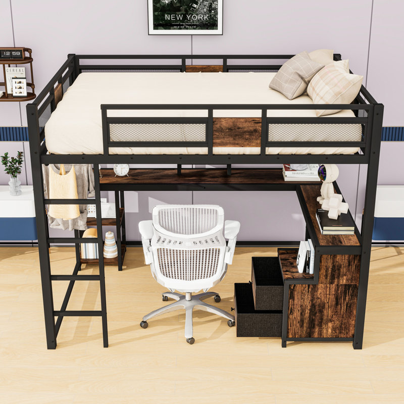 Lit mezzanine avec bureau et tiroirs
