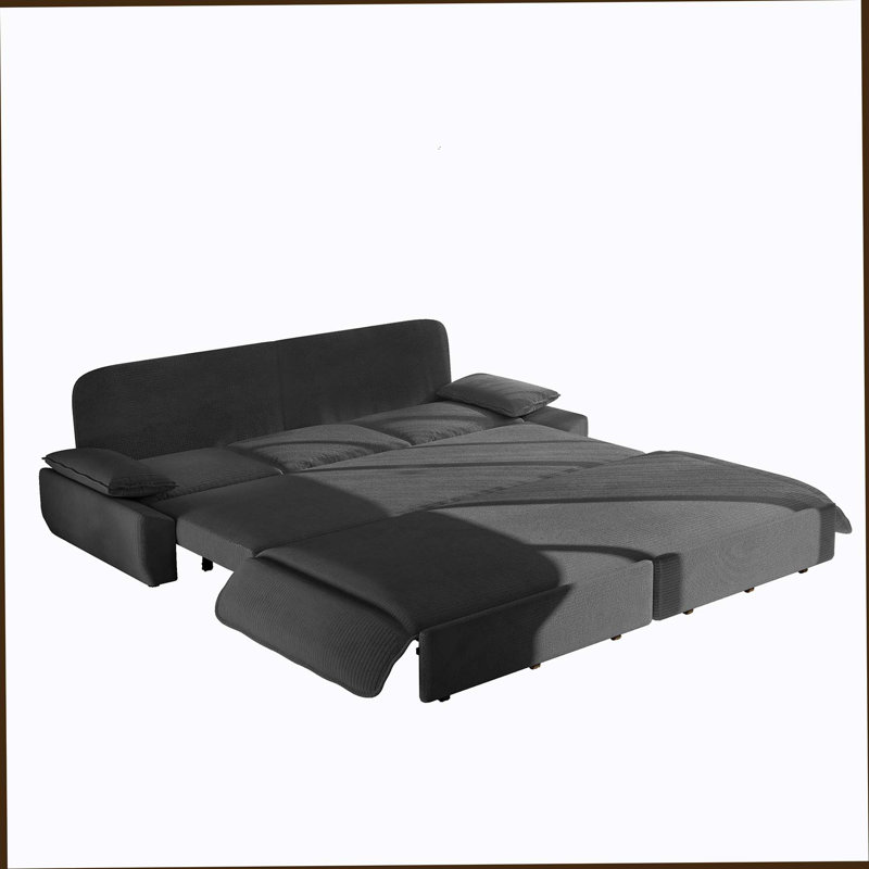 94.5" King Size Pull Out Sofa Bed,3-In-1 Convertible Sleeper Sofa,Multi-Functional Corduroy  Bed,Grey, Gray