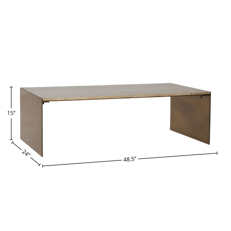 Keven Travertine Coffee Table, Natural and Brass