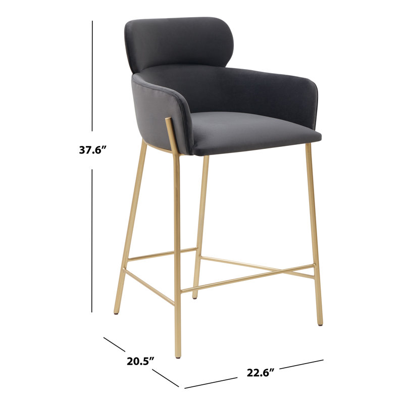Tabouret de comptoir Tighe, Or, Velours gris foncé