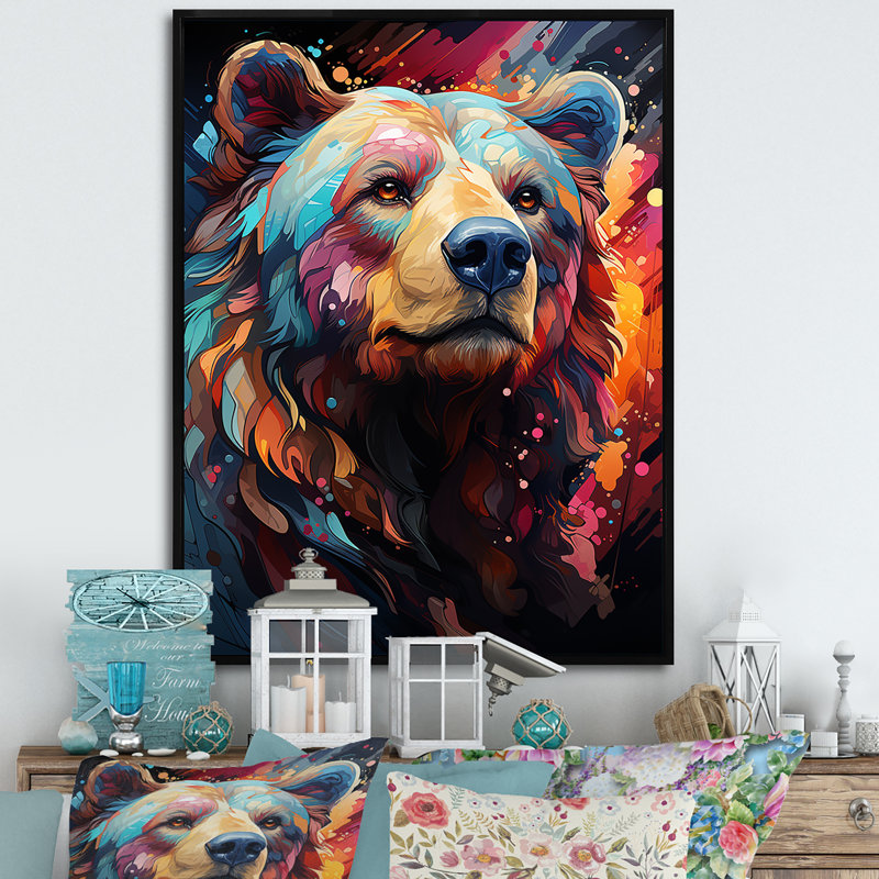 «Pop Art Grizzly Bear popularité I» sur toile, H 40 po x l 30 po x P 1,5 po, Cadre flottant noir
