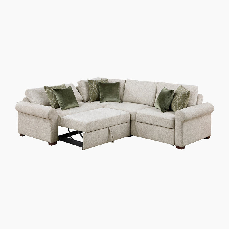 Canapé modulaire moderne et contemporain en microfibre 3 pièces 108 po avec lit escamotable, dossier à mouvement cliqué et 6 coussins décoratifs