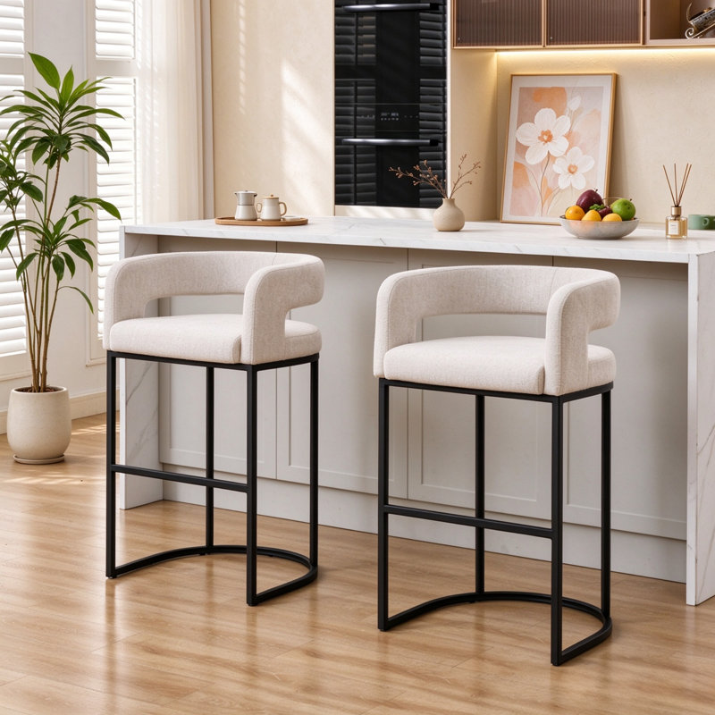 Ensemble de 2 tabourets de bar en cuir de polyuréthane blanc avec pieds en métal, siège d'une hauteur de 29 po, pour îlot de cuisine