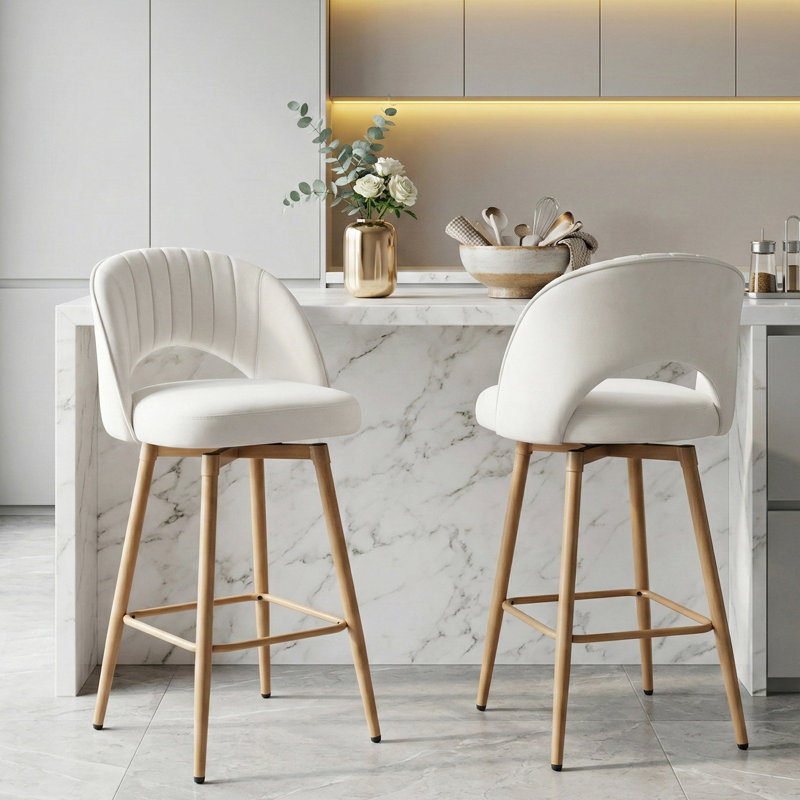 Ensemble de 3 tabourets de bar pivotants avec dossier 360 °, Blanc, 2